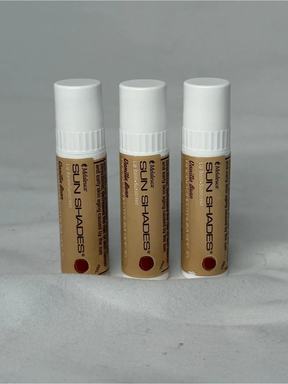 Melaleuca Sun Shades Vanilla Bean Lip Balm Stick 3 new & sealed tubes